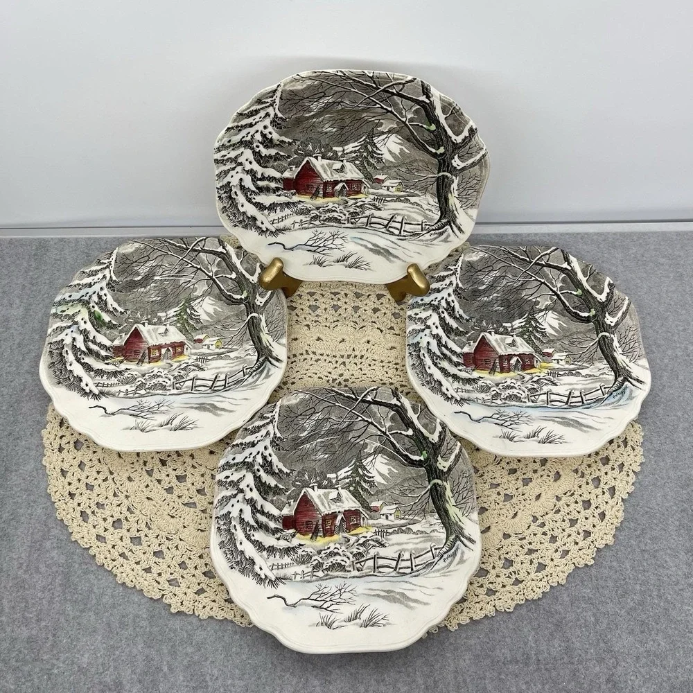 Vintage 1955 J &G Meakin Welcome Home Dessert Bread Plate Set Of 4 Discontinued